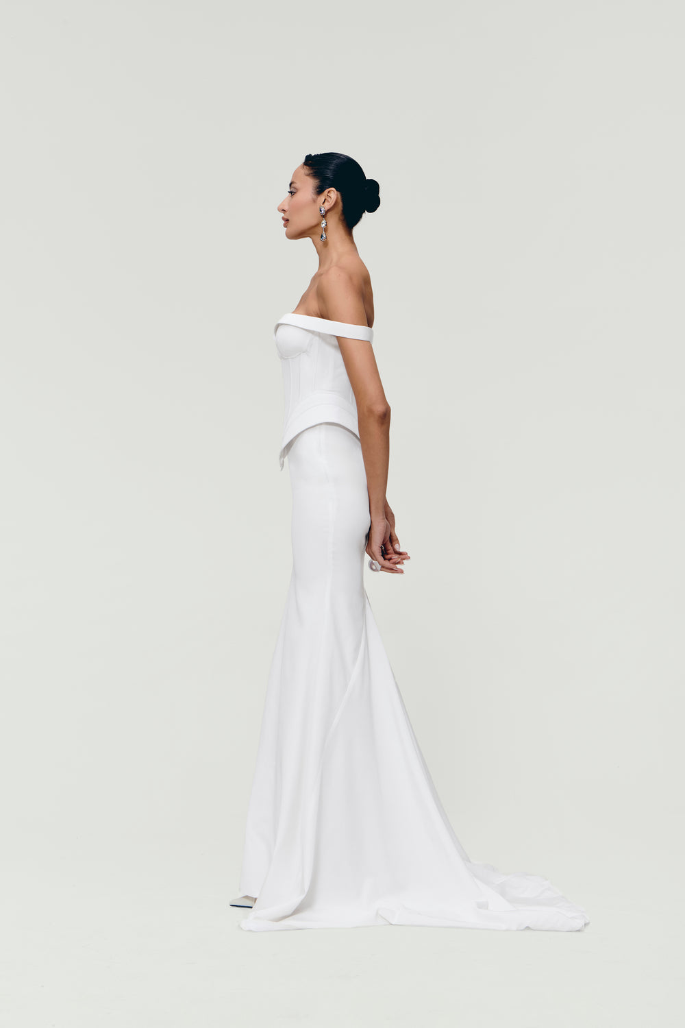 Off-Shoulder Sculpted Gown in White