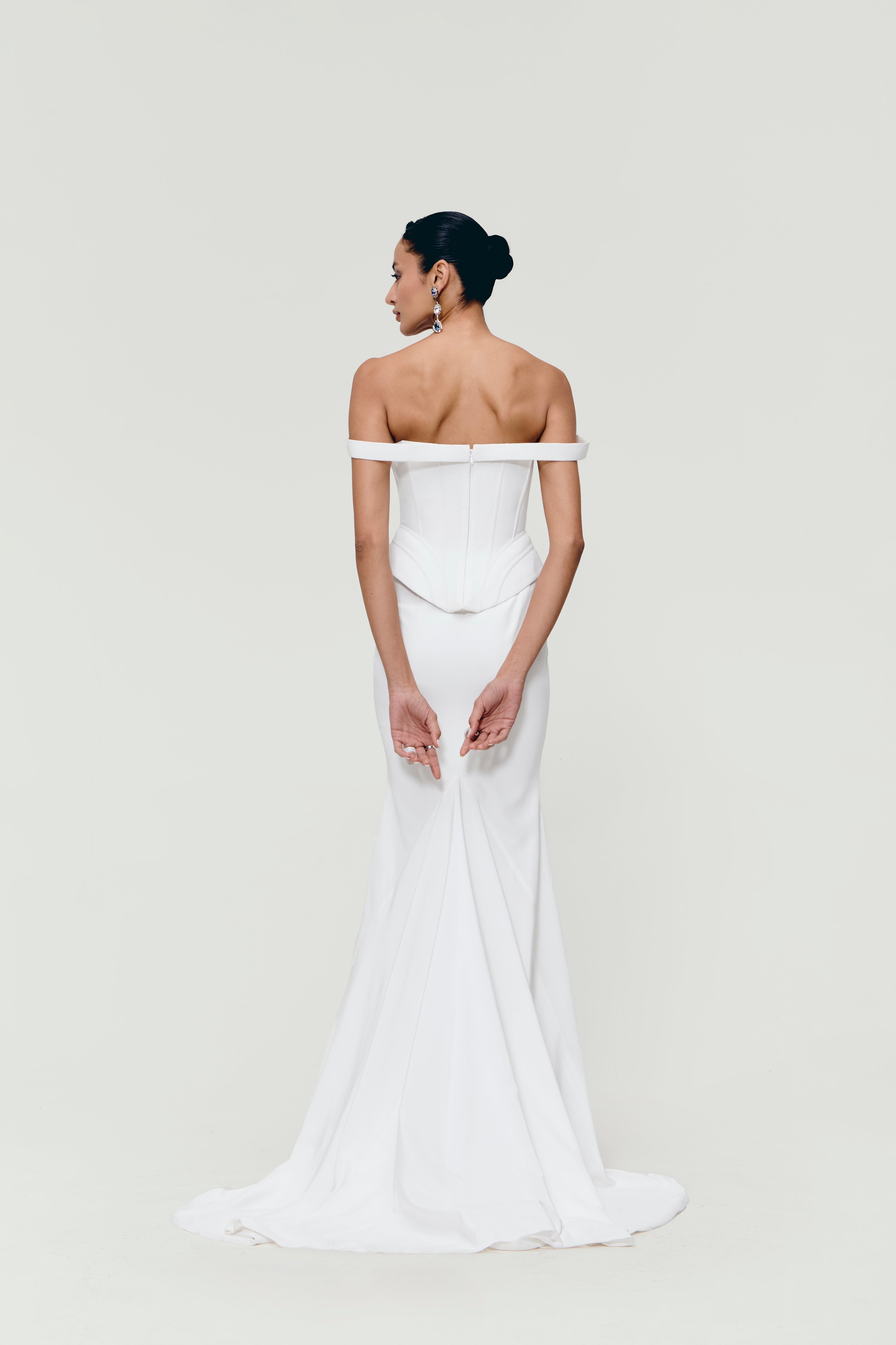 Off-Shoulder Sculpted Gown in White