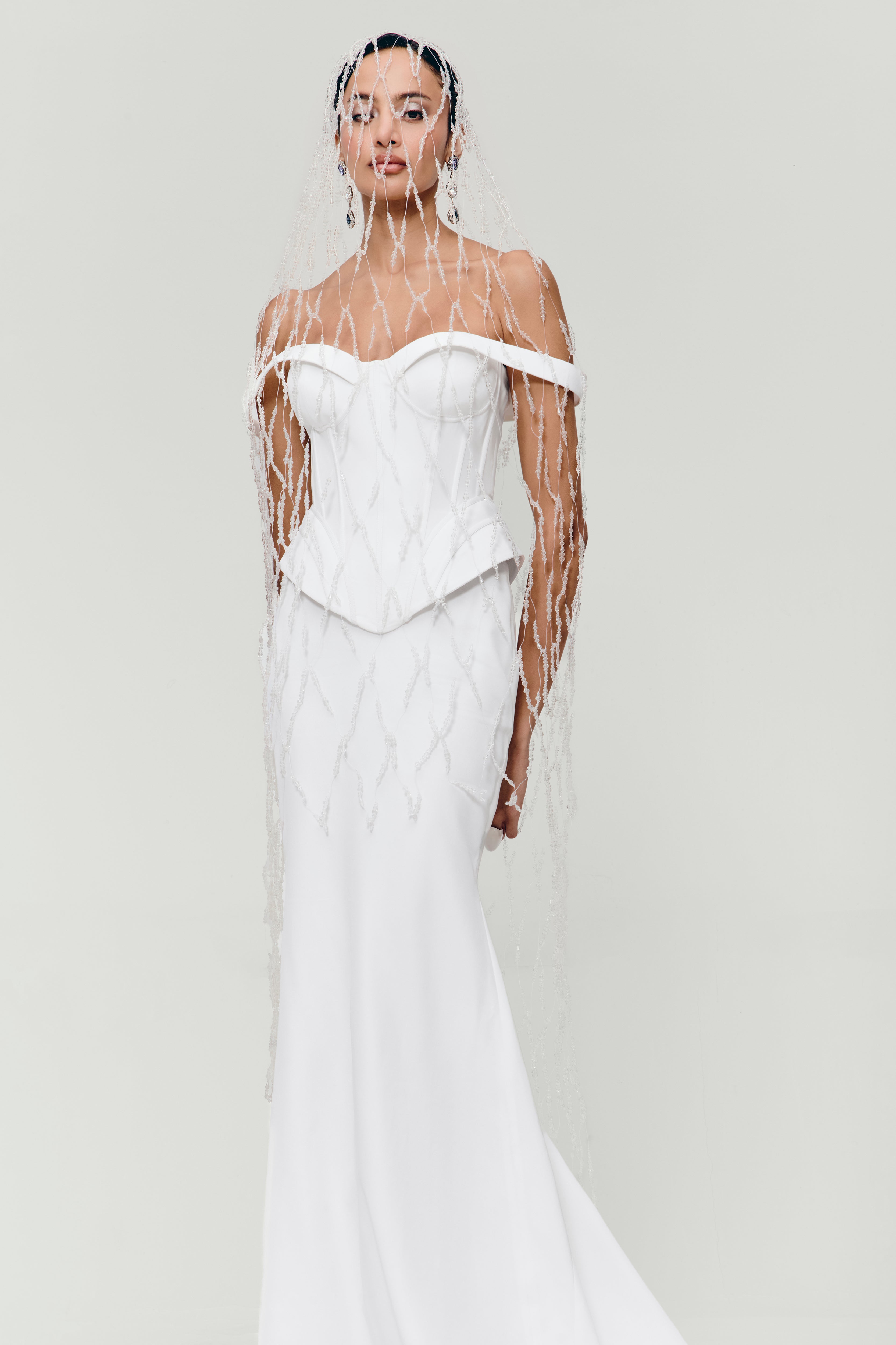 Off-Shoulder Sculpted Gown in White