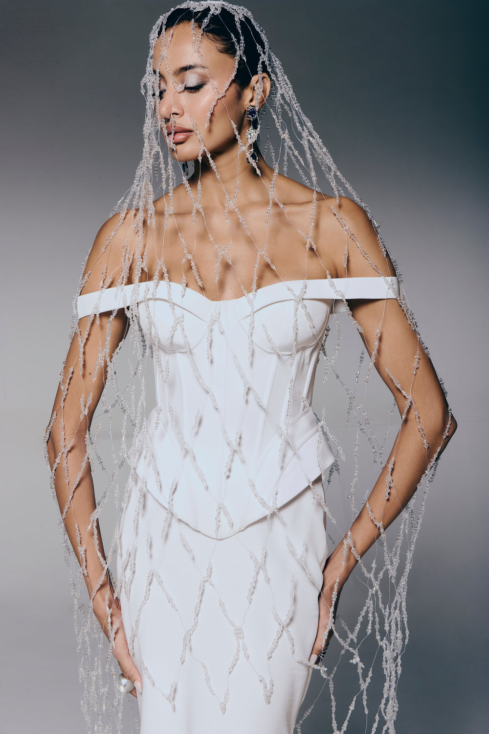 Off-Shoulder Sculpted Gown in White