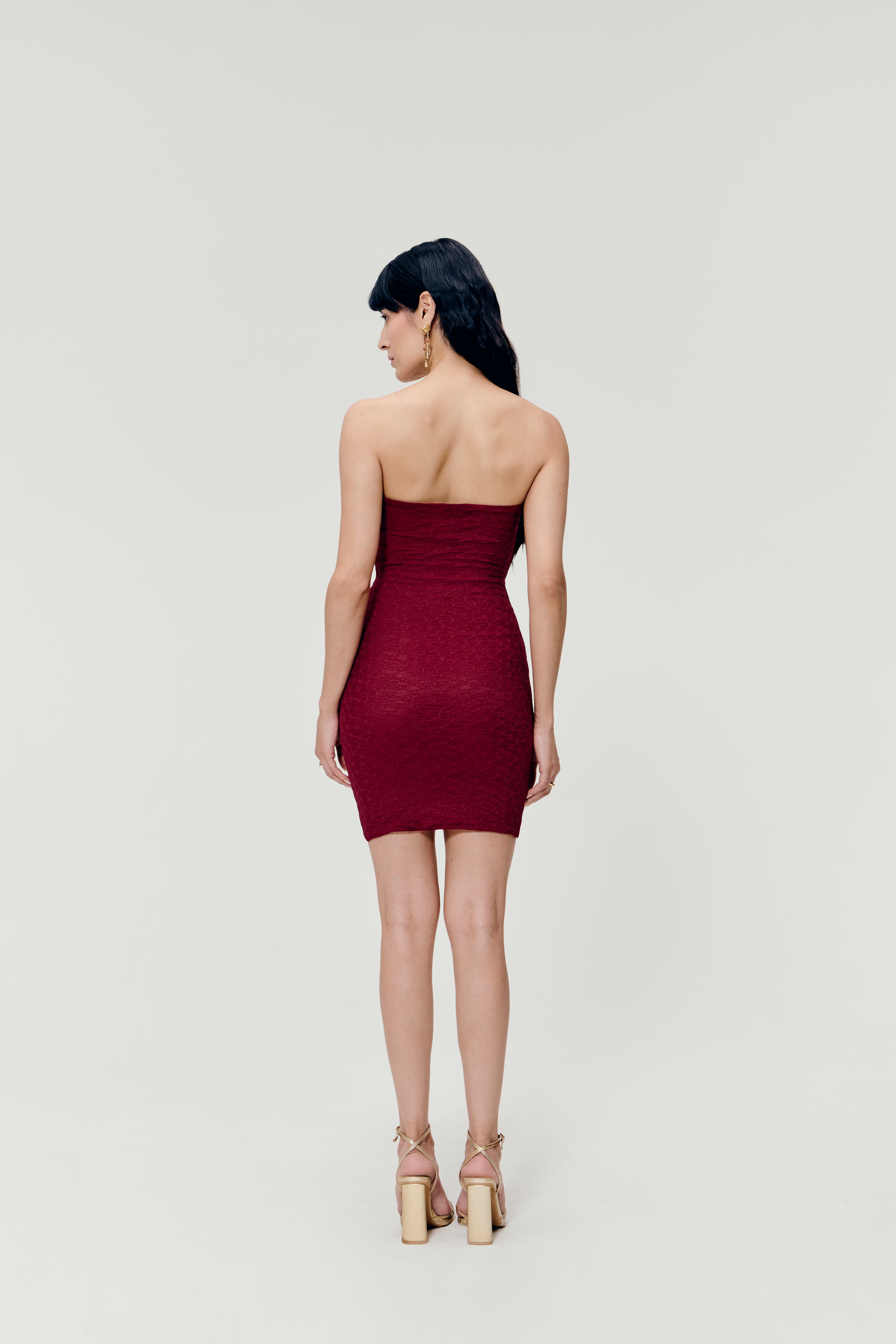 Ruched Bodycon Dress in Deep Red