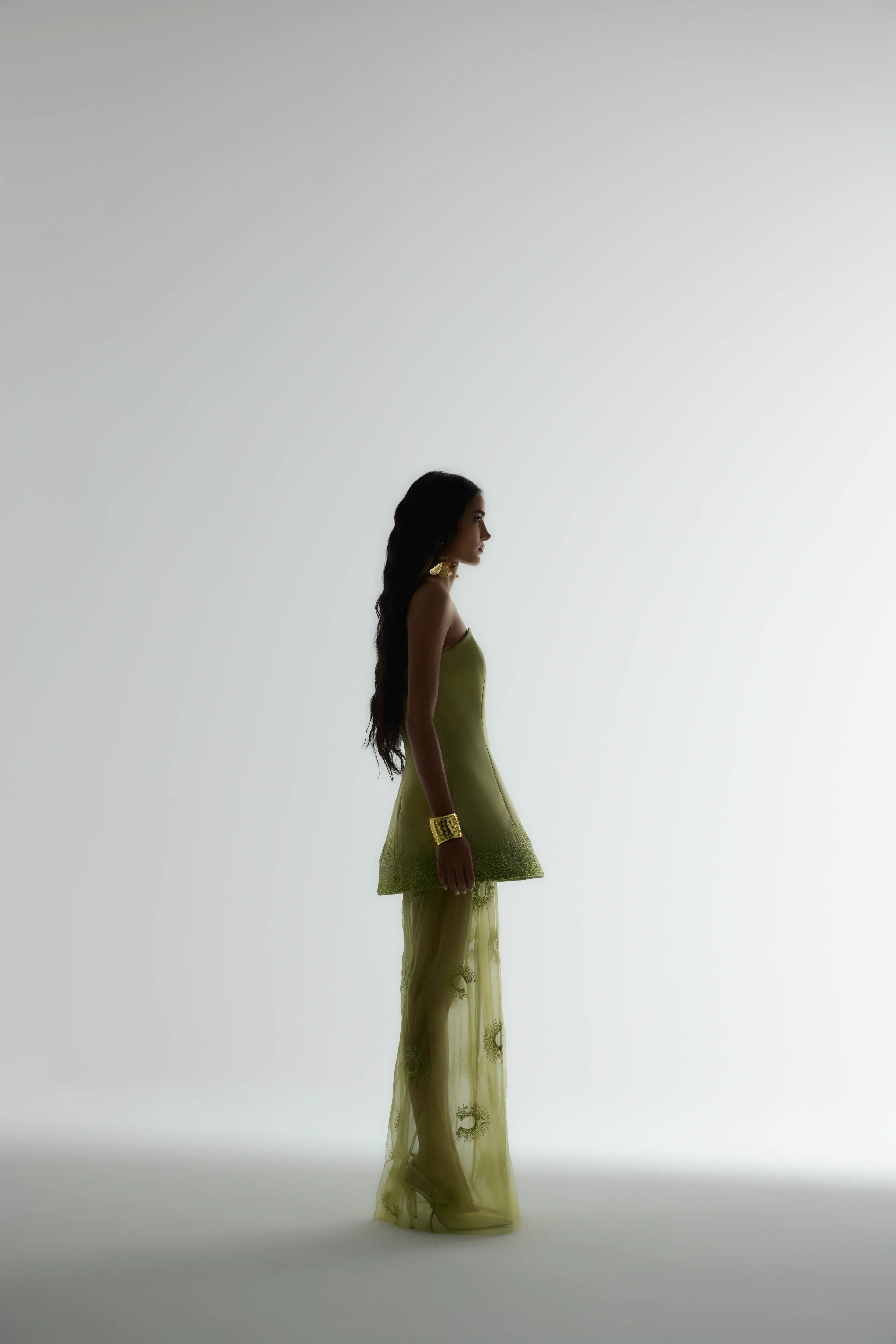 Bandeau Embroidered Maxi in Green