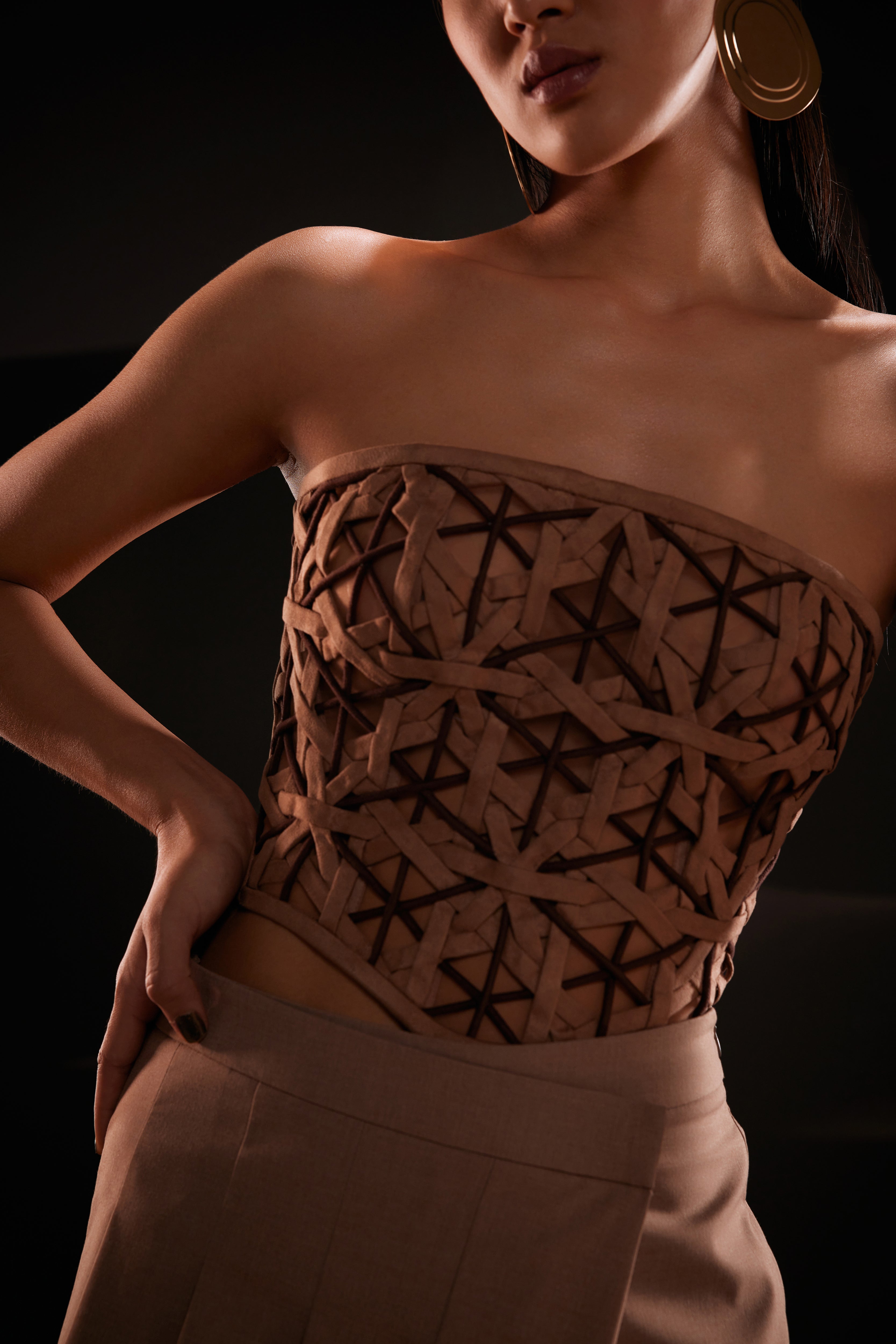 Geometric Woven Corset in Brown