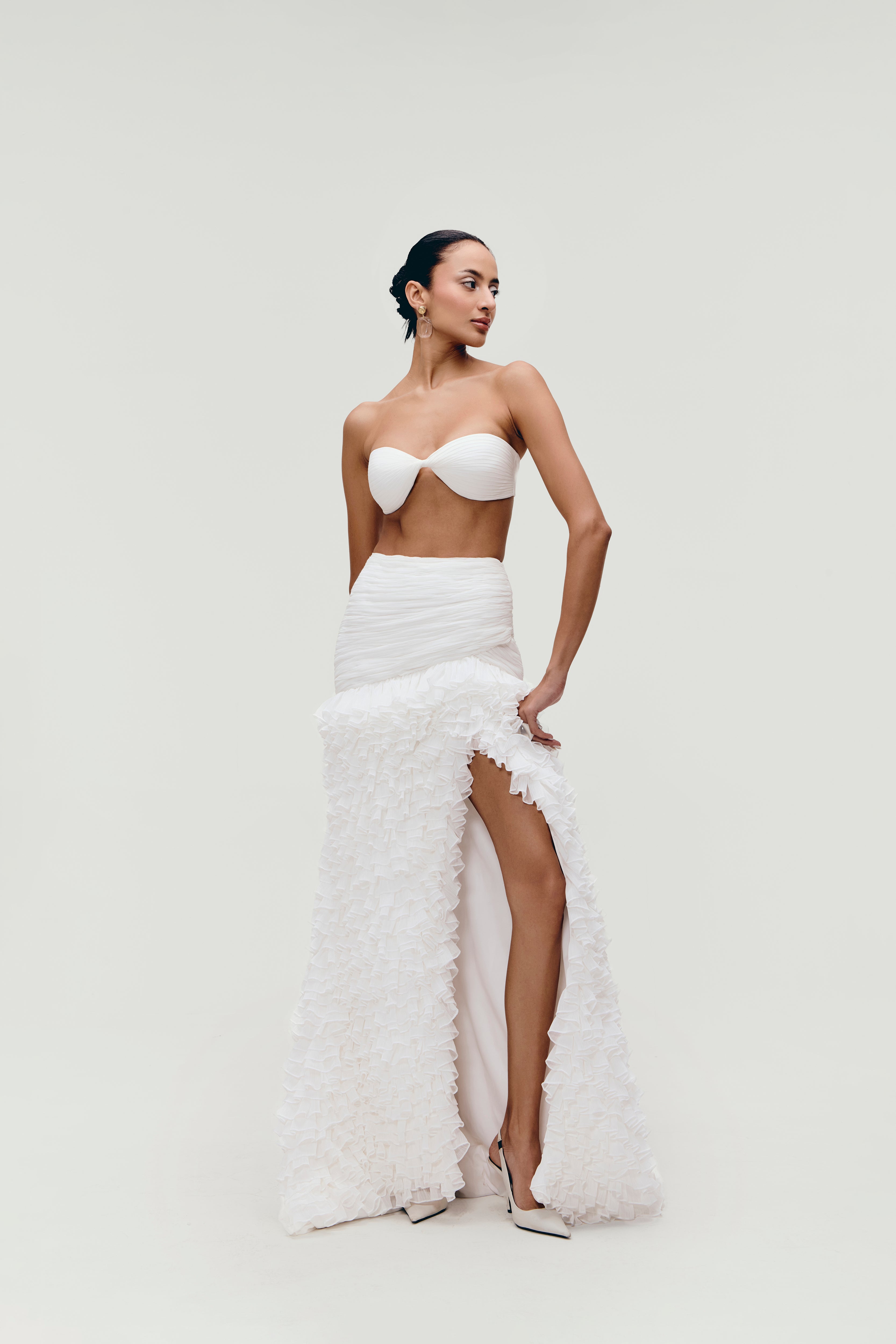 Hand Pleated Bustier in White