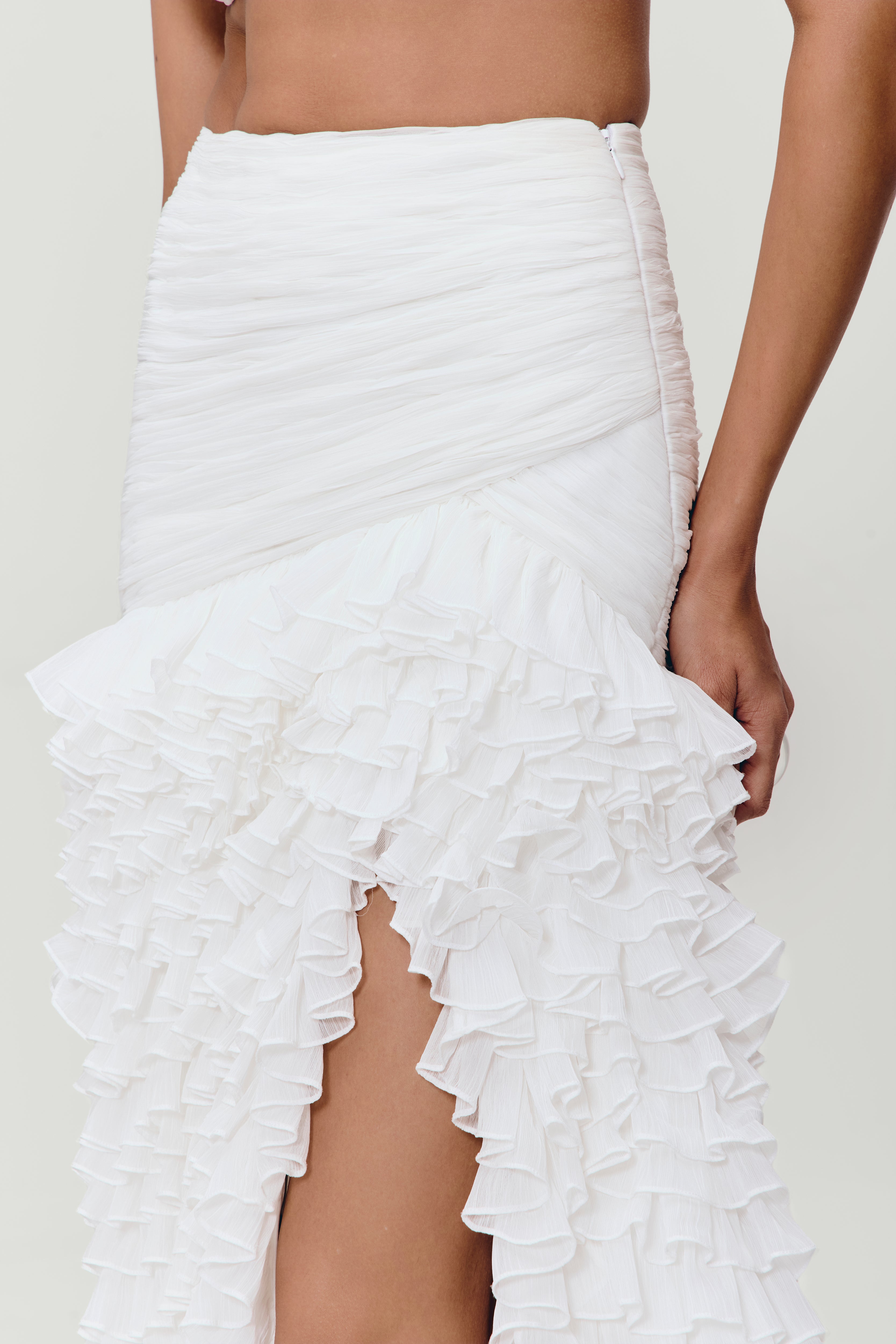 Ruffle Cascade Skirt in White