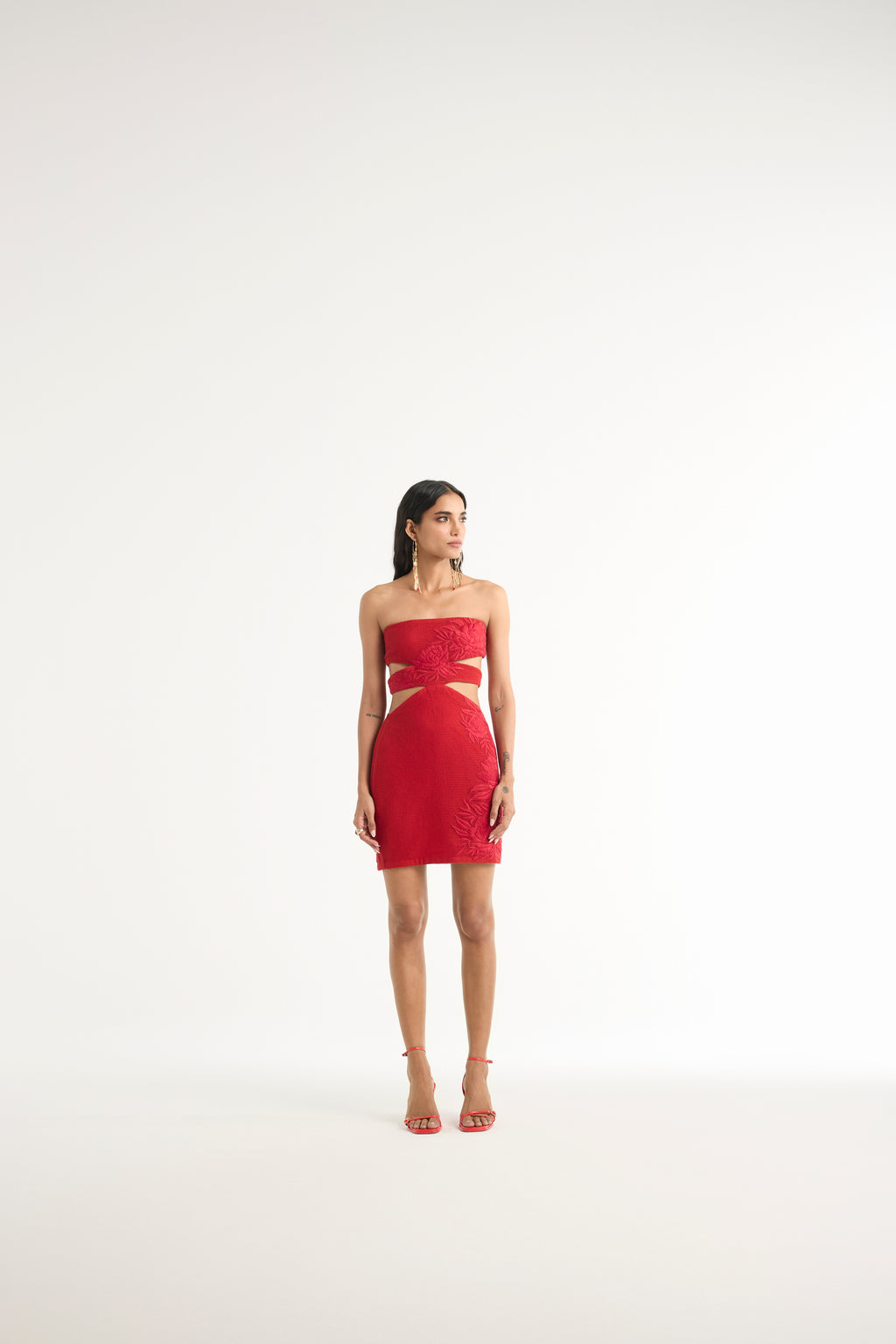 red mini bandeau dress Mesh Bandeau Mini Dress in Red