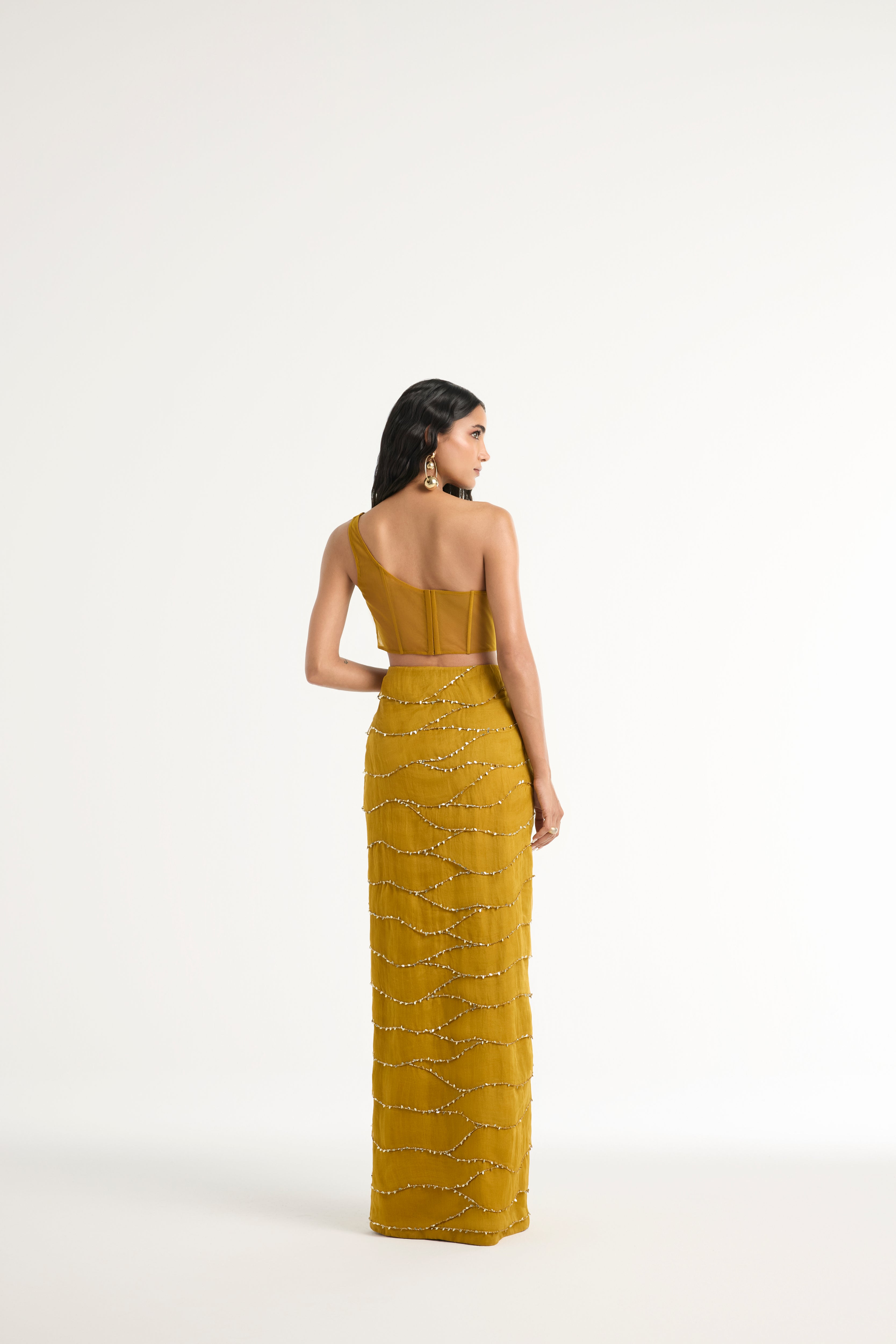 Embroidered Ruffle Skirt in Gold