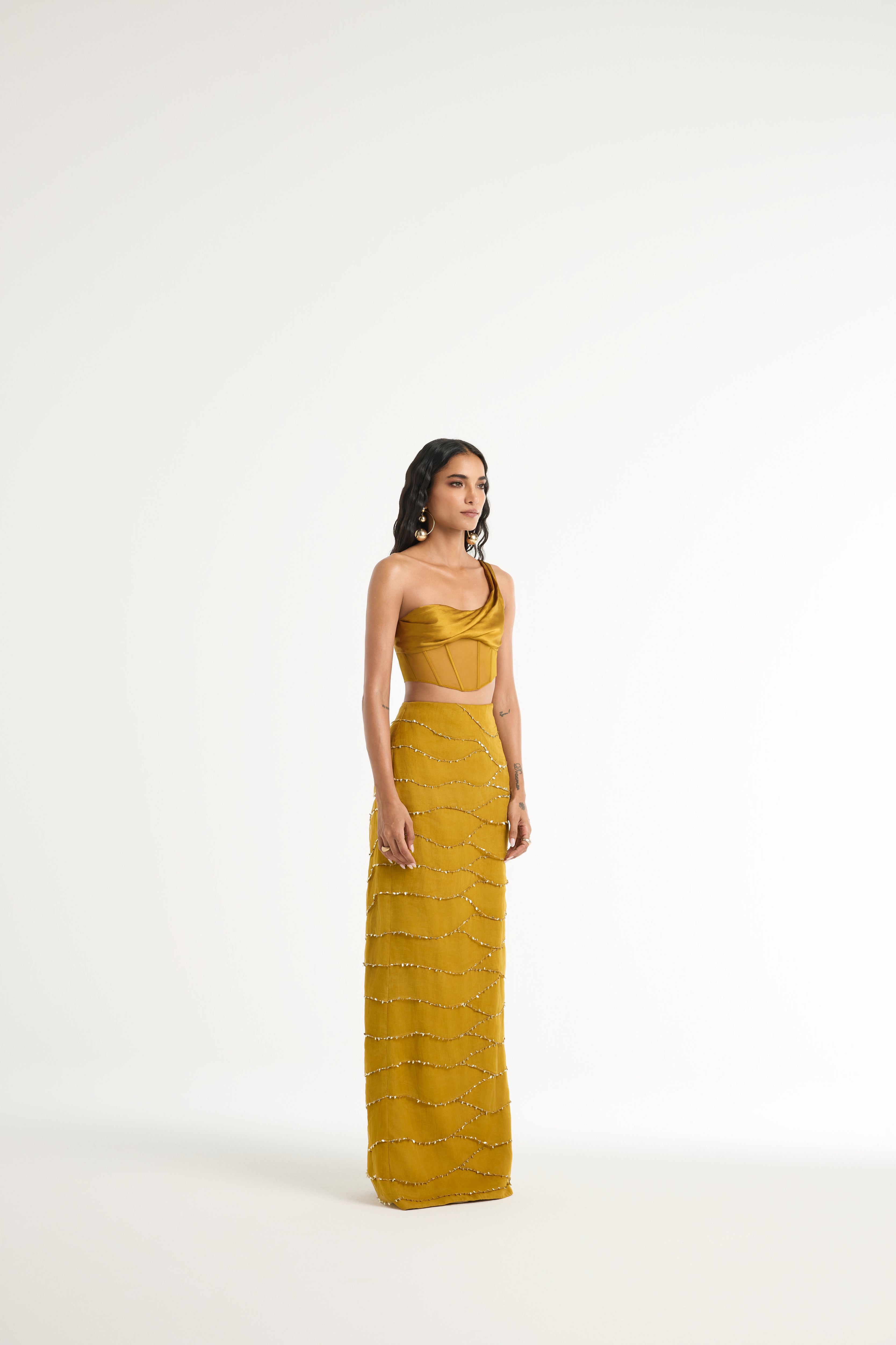 Embroidered Ruffle Skirt in Gold