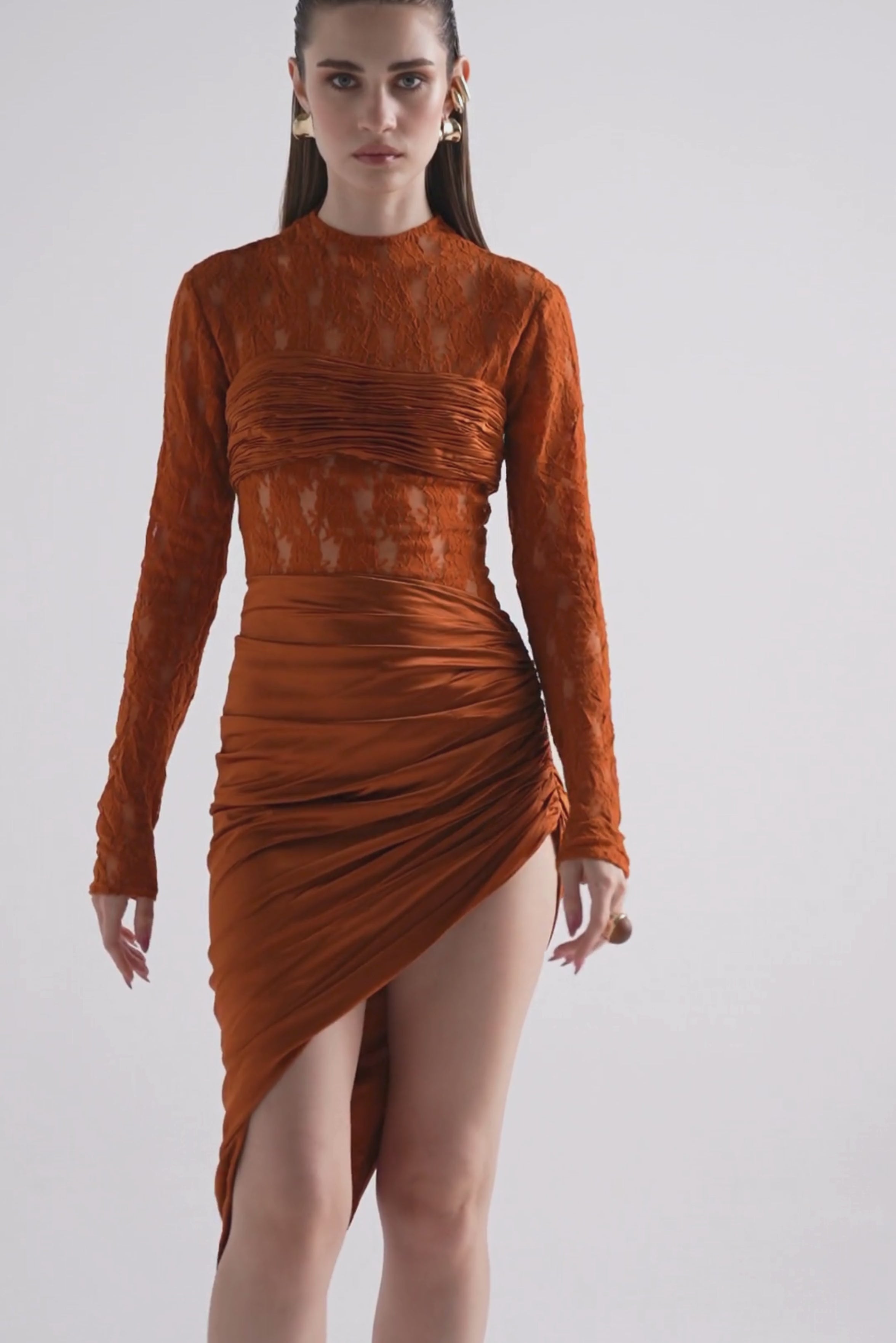Asymmetrical Draped Midi Skirt in Orange