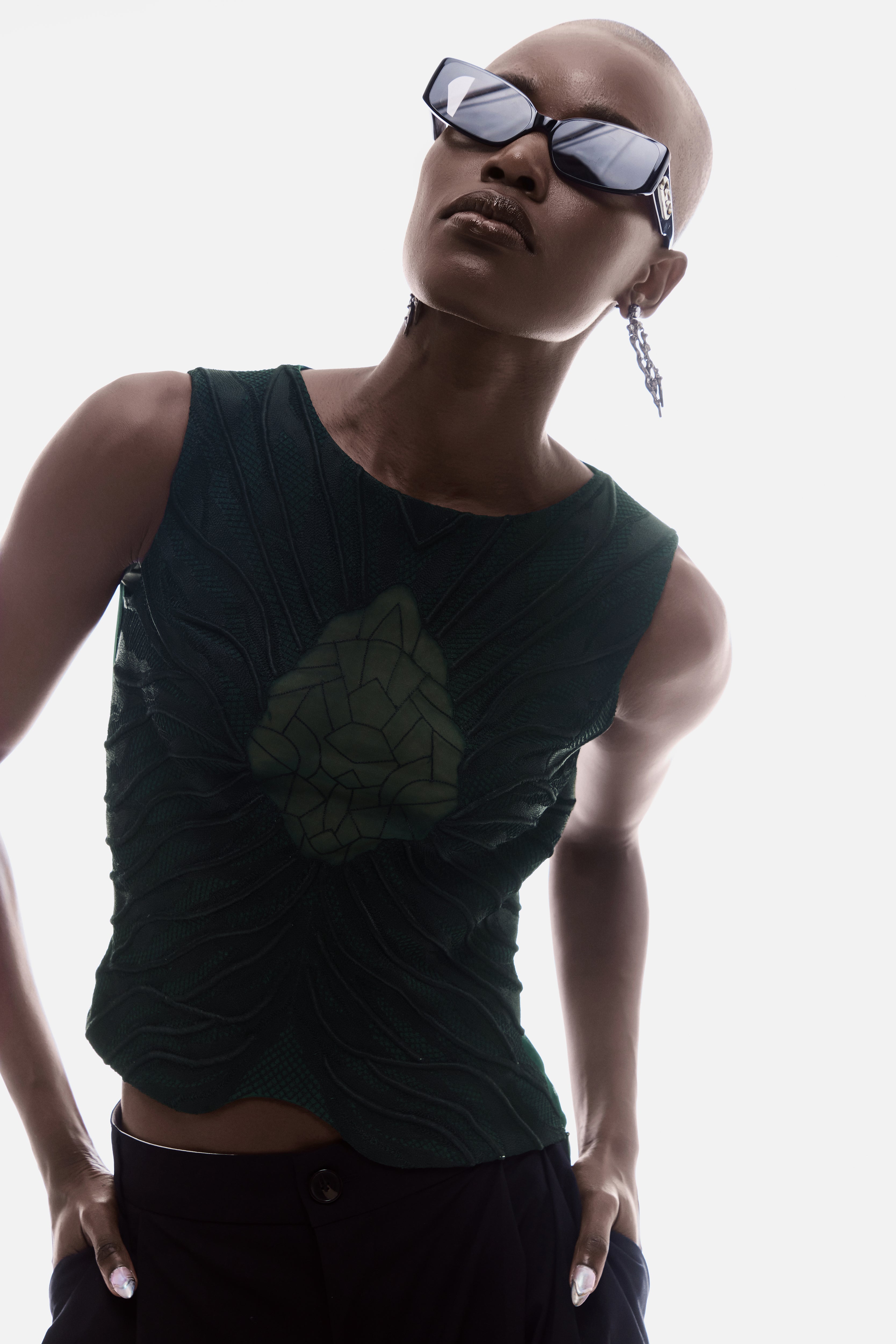 SEMI-SHEER THREAD CORDED TOP IN GREEN