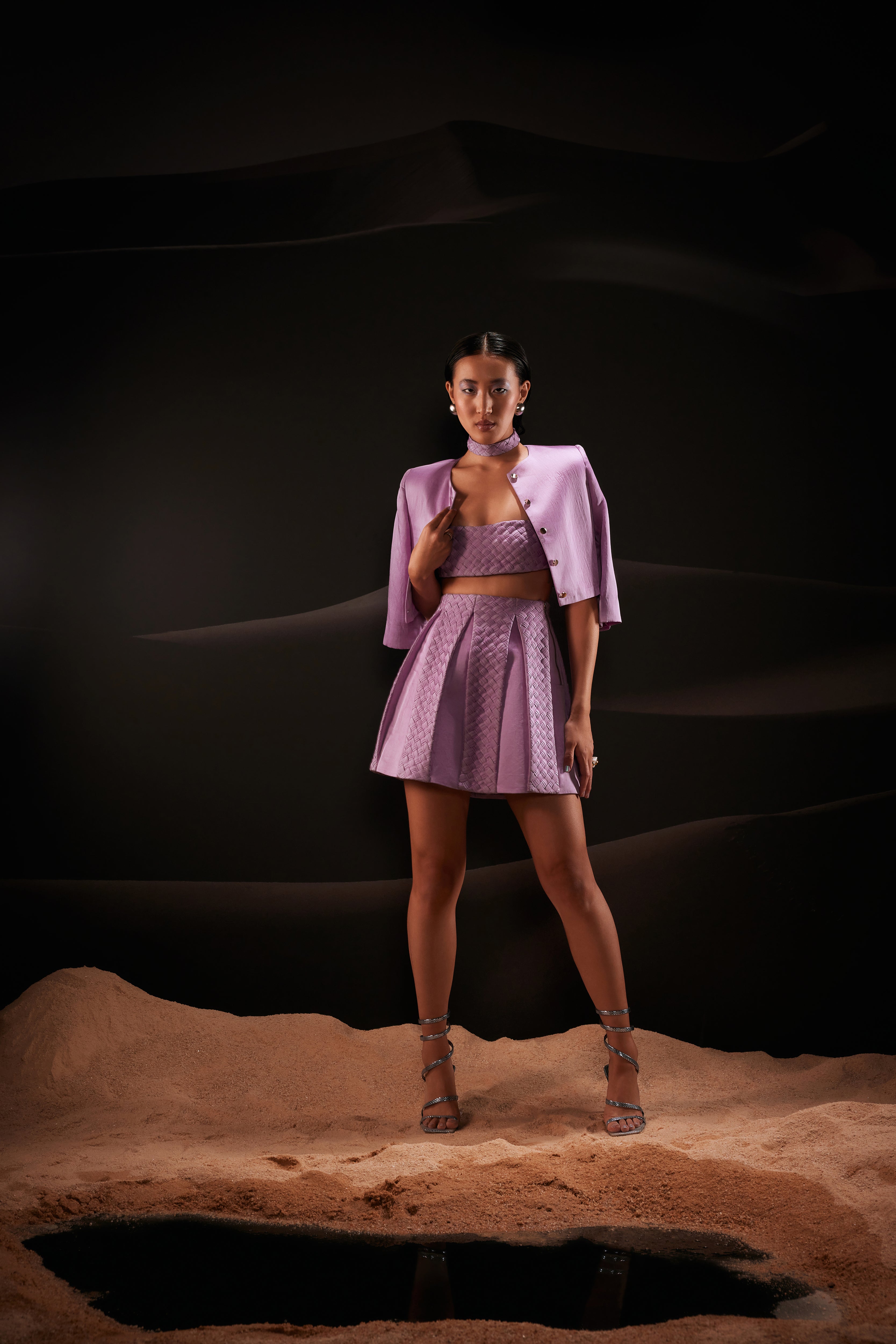 Woven Box Pleat Co-Ord Set In Pastel Violet