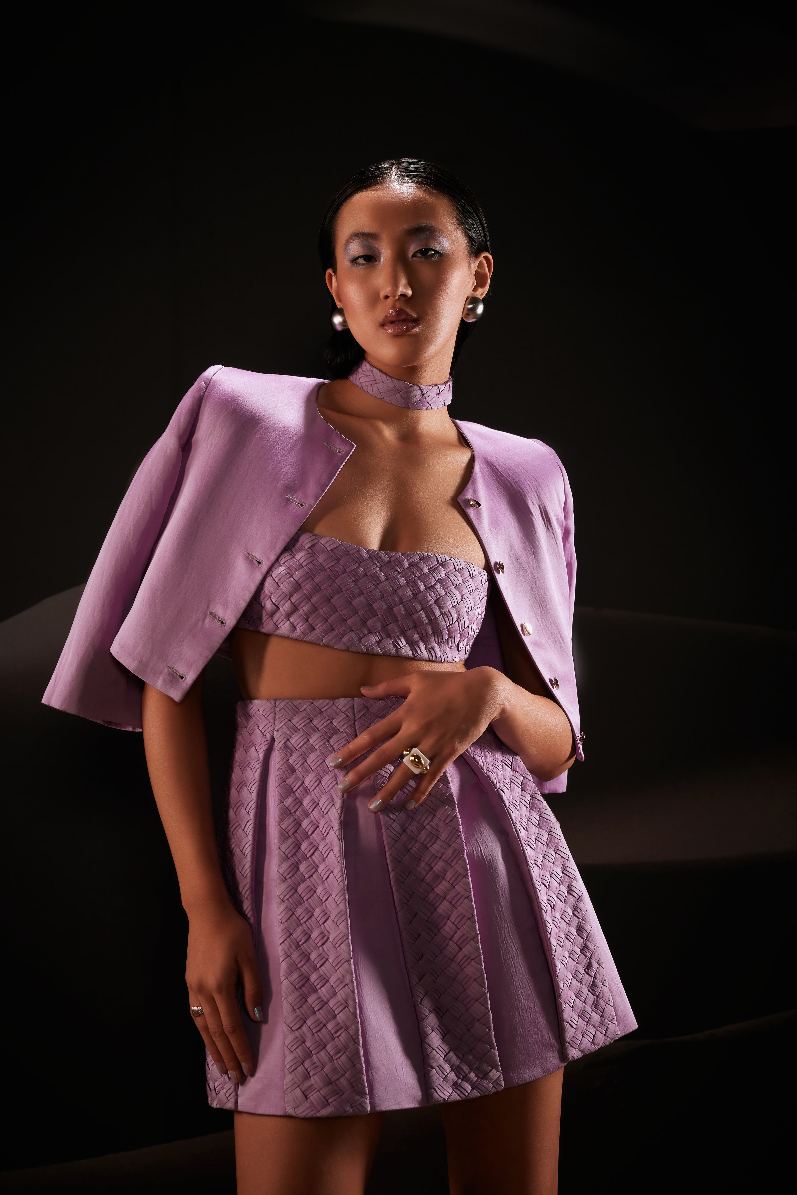 Woven Box Pleat Co-Ord Set In Pastel Violet